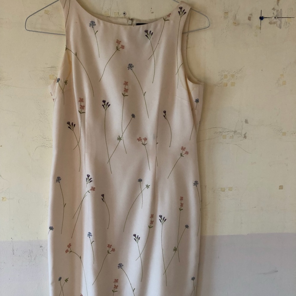 Silk shift dress with embroidery.